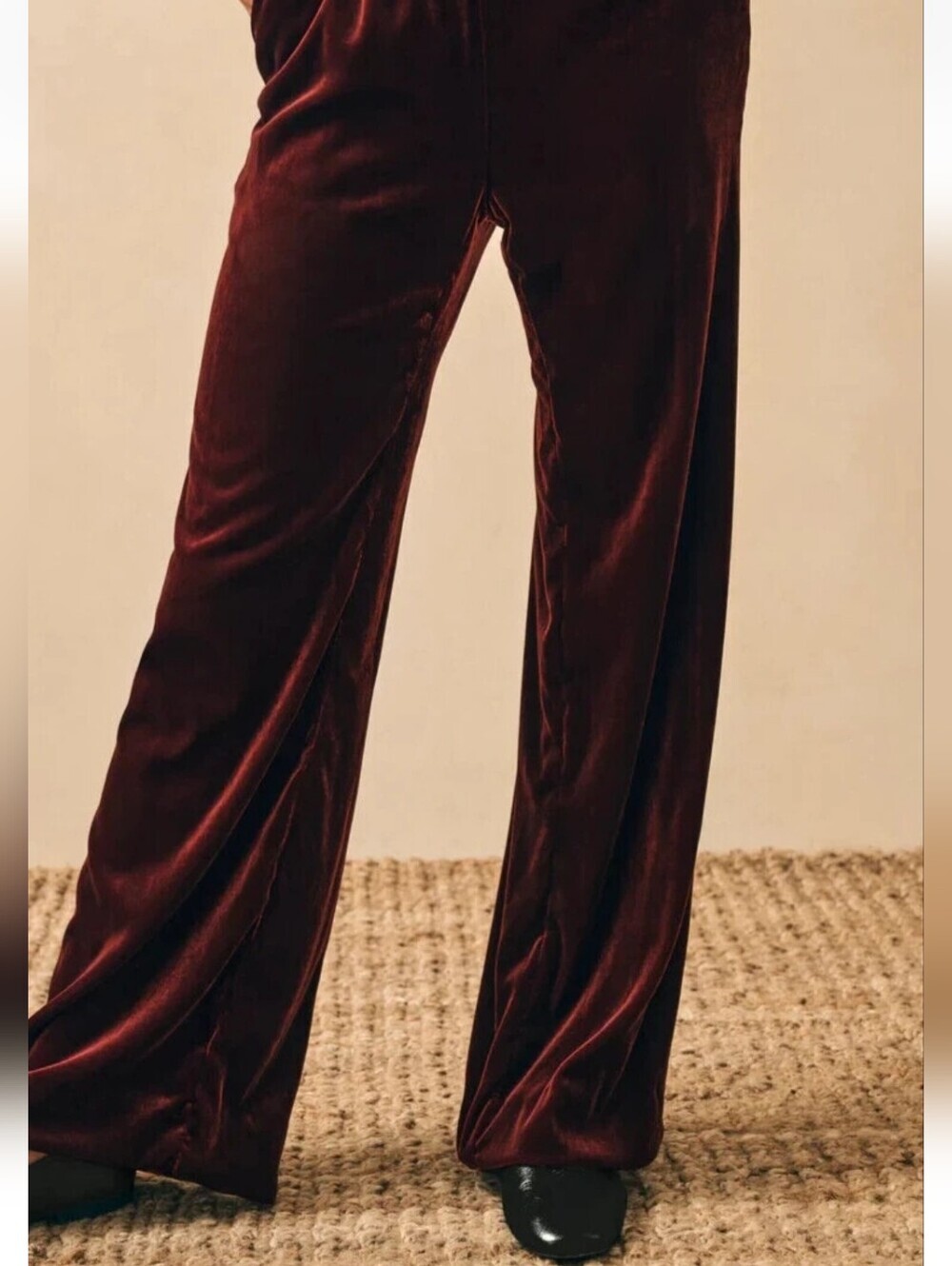 Faherty Stretch Silk Velvet Genevieve Pant Maroon Banner Size Med